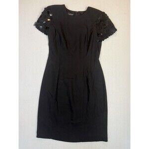 Donna Morgan Black Sheath Dress Size 6 Sequin Cap Sleeve Cocktail Party Evening